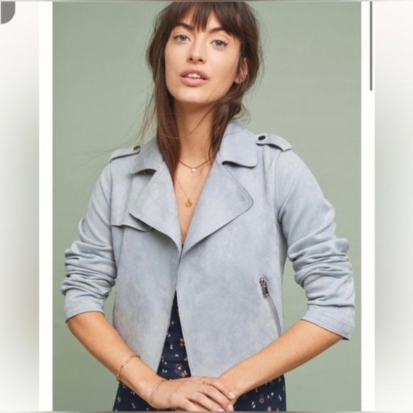 Anthropologie Jackets & Blazers - Anthropologie Light Gray Leather Jacket